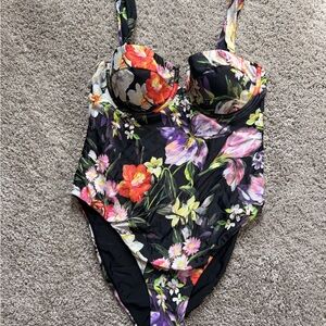Express Black Floral Women’s Body Contour Swim One Piece